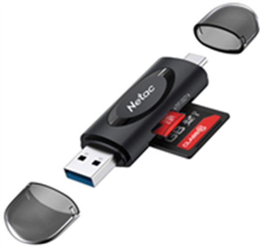 קורא כרטיסים Netac Card READER WK14 USB3.0+TYPE-C Msd/SD Black