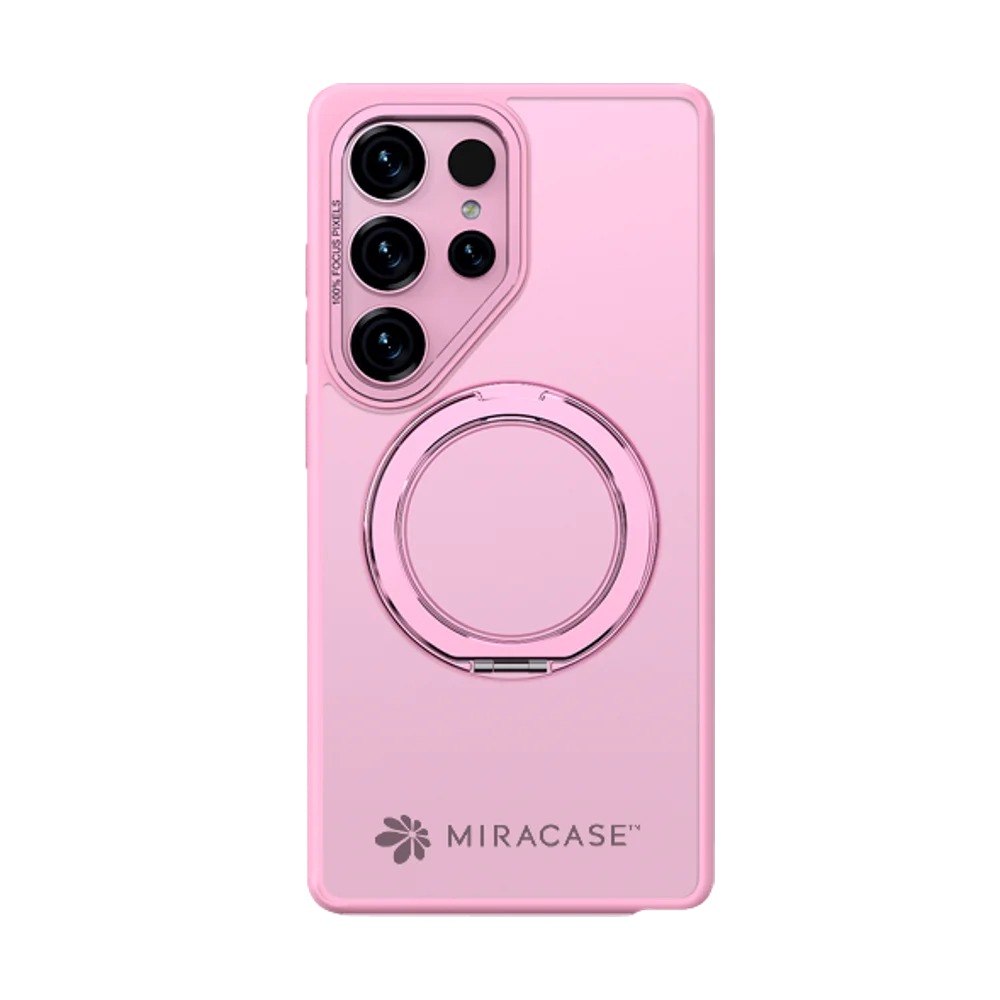 כיסוי ורוד עבור Miracase Miraring Samsung S25 Ultra – כיסוי טלפון ורוד עם טבעת אחיזה ומעמד מובנית בגבו אלחוטית