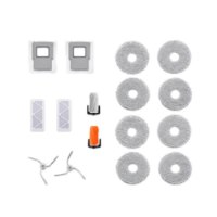 ערכת אביזרים DJI ROMO Accessory Kit (GL) – מציגה פילטרים מברשות צד מברשות גליל ופדים עגולים על רקע לבן