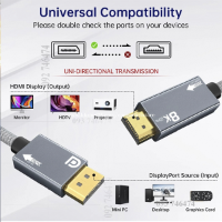 כבל תצוגה ULT-unite DP 1.4 TO HDMI 2.1 Cable 8K@60Hz Audio Video HDR 2M