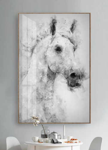 תמונת קנבס הדפס מינימאליסטי מונוכרום של סוס באפקט ציור בצבעי מים "Mono Hourse"| תמונות לבית ולמשרד