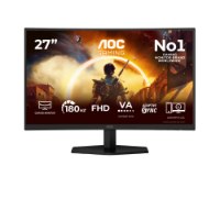 מסך גיימינג קעור 27 אינץ' Aoc C27G42FE – מסך שחור יחיד עם תצוגת משחק ונתוני מפרט על המסך HDMI