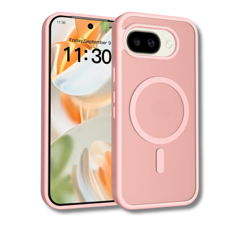 כיסוי מט איכותי ונוח לאחיזה עבור GOOGLE PIXEL 10A עם טבעת מגנטית מובנית בצבע ורוד