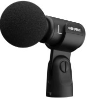 מיקרופון סטריאו קונדנסר Shure MV88+ Stereo USB – USB-C מיקרופון שחור בודד עם מגן רוח ספוגי עגול ומנגנון כיוונון