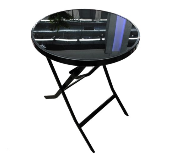 שולחן מתקפל עגול זכוכית שחורה 60 ס"מ.
