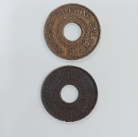 זוג מטבעות 5 מילים MILS, פלשתינה (א"י)- שנת 1944, המנדט הבריטי