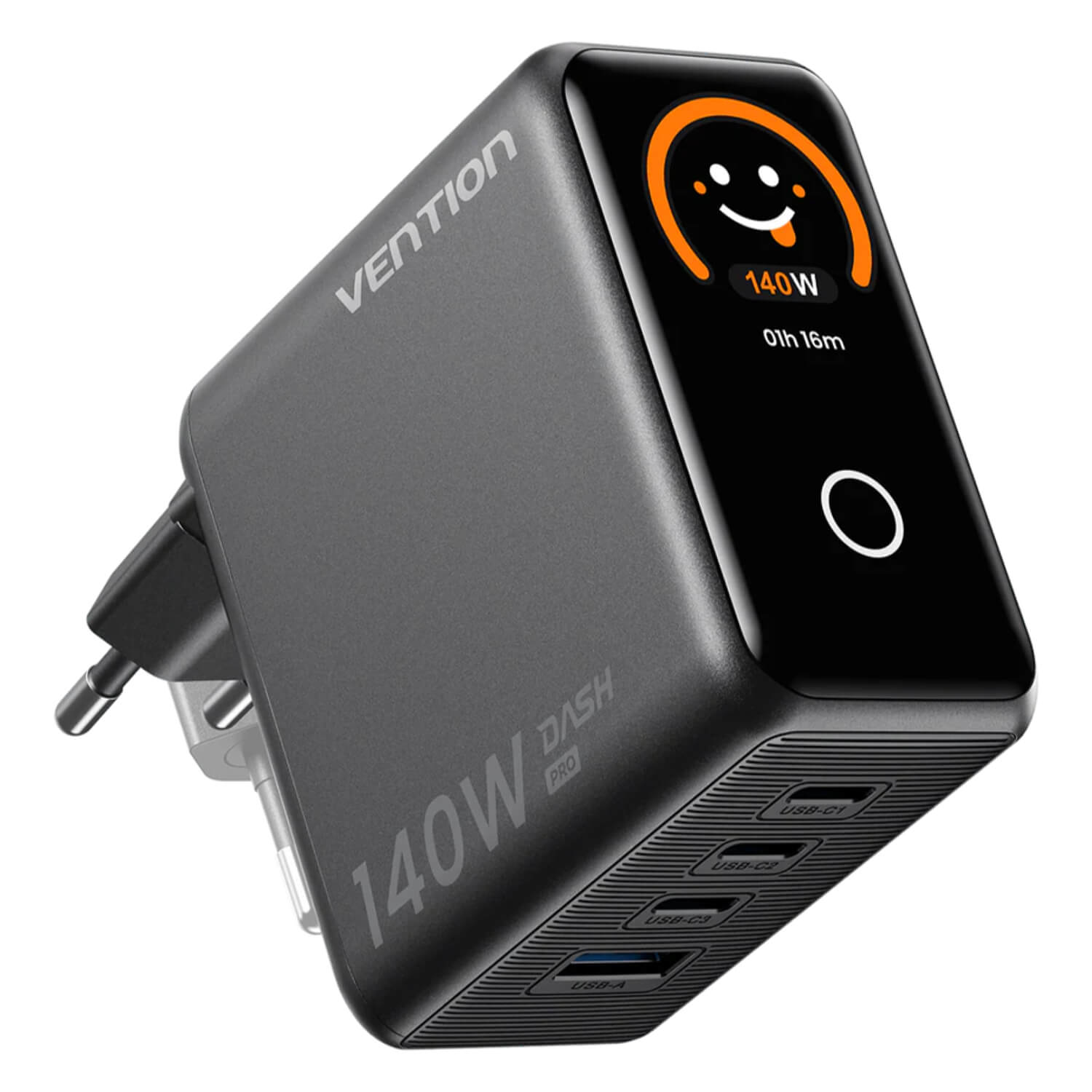 Vention 140W GaN5.0 PD3.1 USB (C+C+C+A) with Smart Display Wall Charger Black