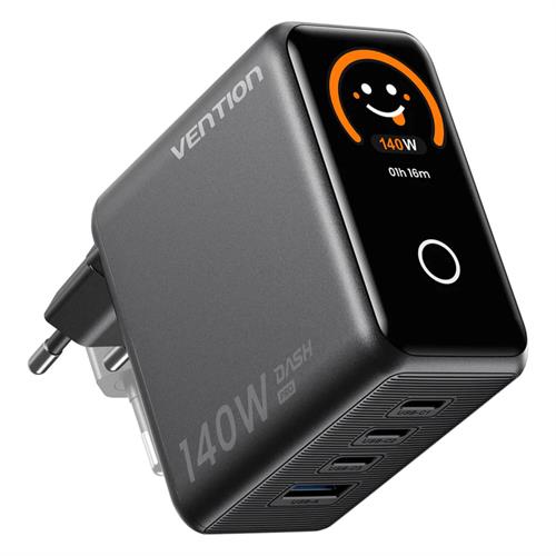 Vention 140W GaN5.0 PD3.1 USB (C+C+C+A) with Smart Display Wall Charger Black
