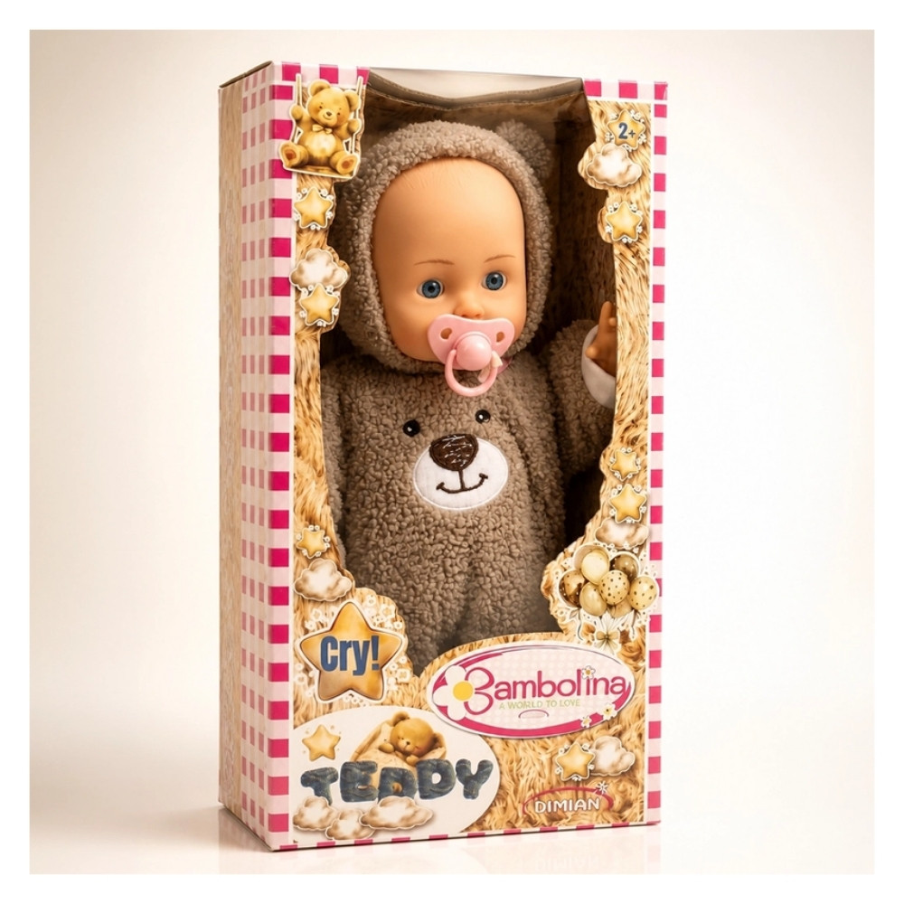 במבולינה - בובת טדי בוכה 36 ס''מ עם מוצץ - Bambolina Teddy Cry