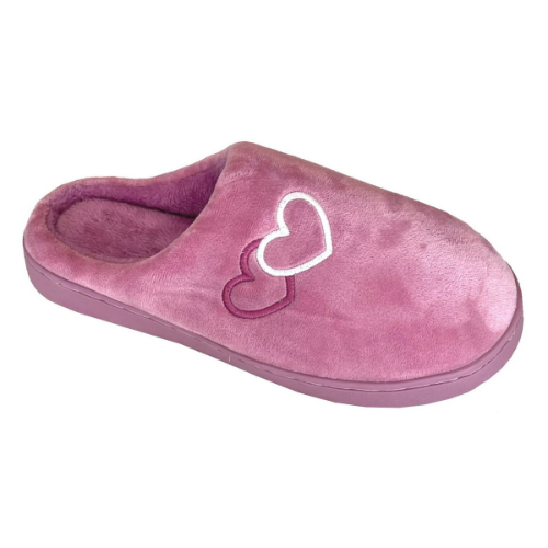 Slip In נעלי בית לנשים סליפ אין קטיפה דגם לבבות 2340-3 צבע לילך