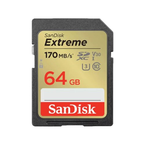 כרטיס SD SanDisk Extreme 64GB לצילום 4K V30 במהירות 170MB/s סנדיסק
