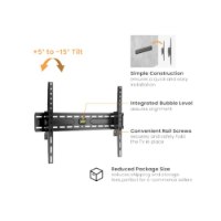 מתקן תלייה לטלויזיה Lumi KL36-46T – שחור לטלוויזיה עם כיתובי תכונות ואיורי התקנה על רקע לבן