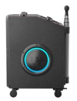 בידורית ושני מיקרופונים W-King K21SE 120W – יחידת רמקול שחורה עם תאורת לד כחולה ידית טלסקופית מורחבת וגלגלים בתחתית עם חוטי