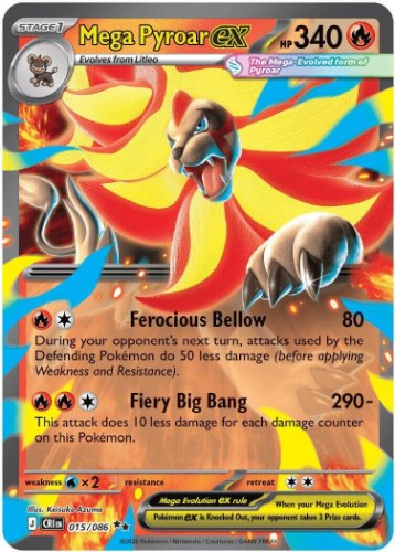 קלף פוקימון בודד single - MEGA PYROAR EX – CHAOS RISING – 015/086