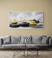 "סוריל" תמונת קנבס מעוצבת של נוף דקורטיבי יוקרתי בגווני שחור צהוב ואפור | תמונה גדולה לסלון או למטבח