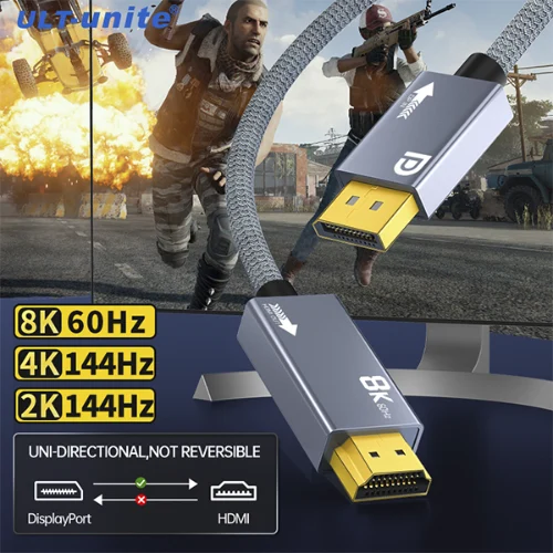 כבל תצוגה ULT-unite DP 1.4 TO HDMI 2.1 Cable 8K@60Hz Audio Video HDR 2M