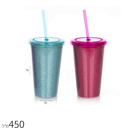 כוס קש 450 מ"ל נצנצים