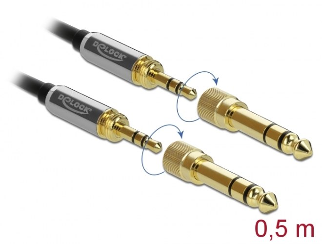 כבל אודיו Delock Stereo Jack Cable 3.5 mm 3 pin with screw adapter 6.35 mm 0.5 m