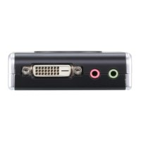 קופסת מיתוג 2 ערוצים Aten CS682 2-Port USB DVI/Audio Cable KVM – צד של המתג השחור מציג יציאת DVI ושתי יציאות אודיו אלחוטי
