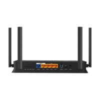 ראוטר TP-Link BE3600 WiFi 7 Dual-Band Archer BE230 – גב הראוטר השחור עם ארבע אנטנות וחיבורי רשת ו-USB 3 0