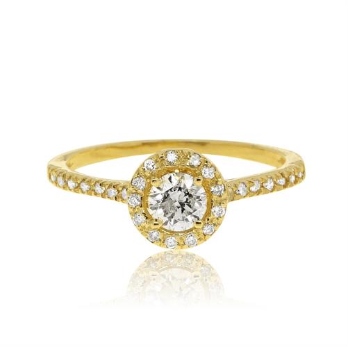 טבעת יהלומים - טבעת זהב משובצת יהלומים בסגנון היילו