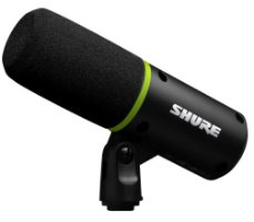 מיקרופון גיימינג דינמי Shure MV6 – מיקרופון שחור עם טבעת ירוקה מוצג על רקע לבן