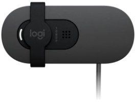 מצלמת רשת עם מיקרופון Logitech Brio 100 Full HD 1080p Graphite – מבט חזיתי על המצלמה, עם כיסוי