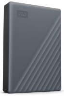 כונן קשיח חיצוני Western Digital My Passport 5TB USB-C – פריט בודד בצבע אפור כהה עם לוגו WD ועיטור פסים אלכסוניים