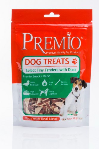 חטיפים לכלבים פרמיו משולשים ברווז 100 גרם - PREMIO TREATS TINY TENDER DUCK 100G