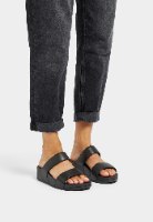 לולו סלייד עור שחור רצועות חלקות פיטפלופ FITFLOP