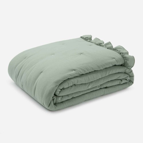 שמיכת קיץ מפנקת בשילוב מלמלה ורקמה צבע ירוק - Laura Ashley