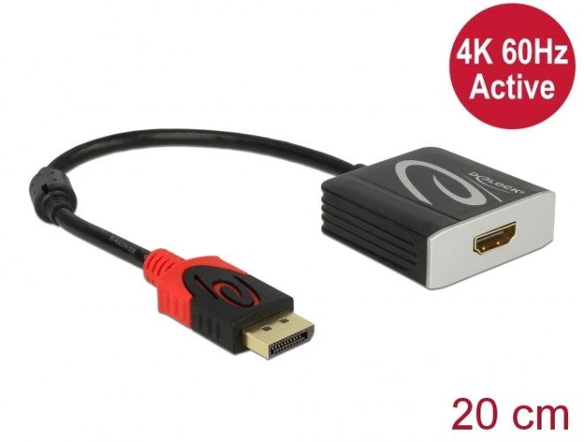 מתאם אקטיבי Delock Active DisplayPort 1.2 Adapter to HDMI 4K 60 Hz with HDR