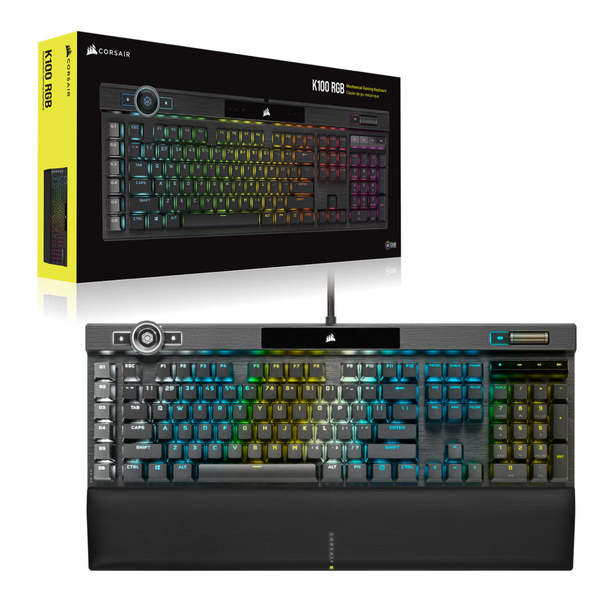 מקלדת מכנית לגיימינג Corsair K100 RGB עם גלגלת שליטה iCUE ומקשי מאקרו – תמונה 1