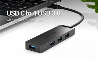 Vention USB-C 3.1 Gen1 to USB-Ax4 1m with micro USB Optional Power Hub