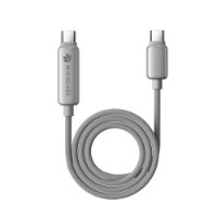 כבל טעינה עם מסך מגע Miracase MTCD240W – כבל טעינה אפור בהיר מלופף עם לוגו Miracase ומחברי USB-C