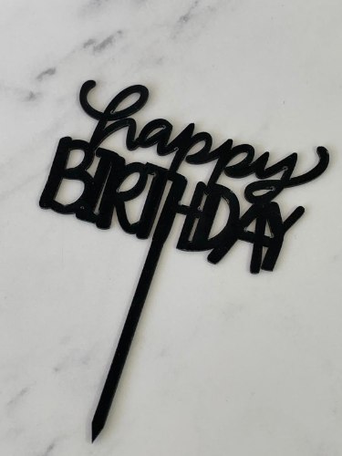 טופר/ שלט happy birthday שחור- כתב משולב