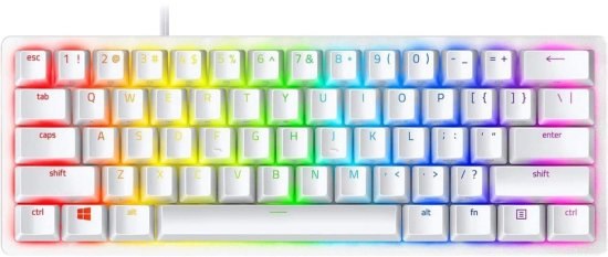 מקלדת גיימינג אופטית חוטית Razer Huntsman Mini Red Switch בצבע לבן עם תאורת RGB