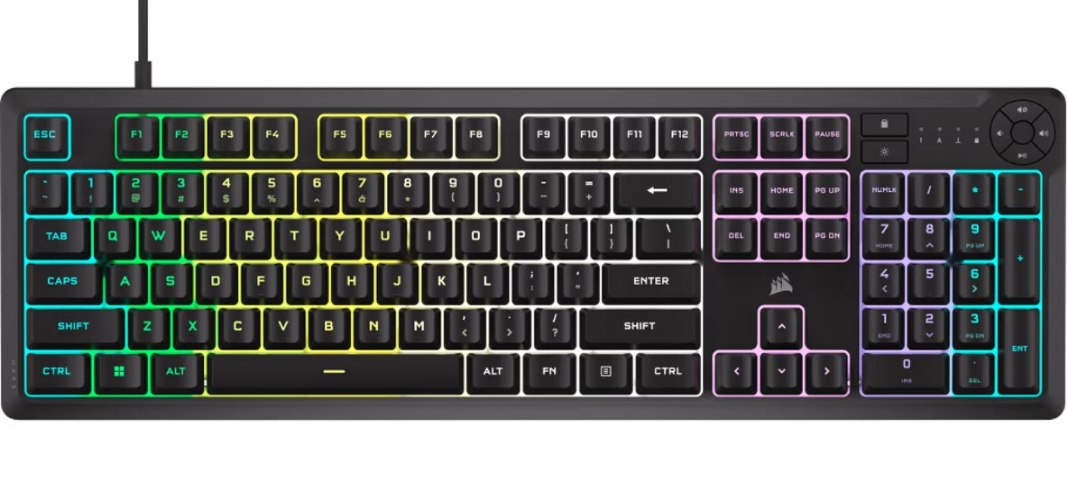 מקלדת Corsair K55 CORE RGB לגיימינג עם עמידות להתזות ומקשי מדיה ייעודיים
