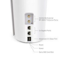 נתב 5G Mesh Deco X50-5G AX3000 – מבט על לוח החיבורים האחורי הלבן עם יציאות מתוארות באנגלית 2 4GHz