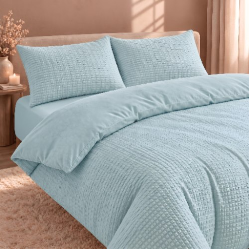 סט מצעים לחורף  למיטה זוגית 100% פלנל דגם אלמו טורקיז