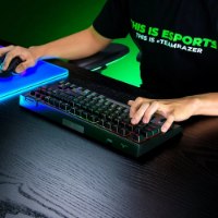 מקלדת גיימינג מכנית אלחוטית Razer Blackwidow V4 Tenkeyless Hyperspeed – USB אדם מקליד על המקלדת השחורה