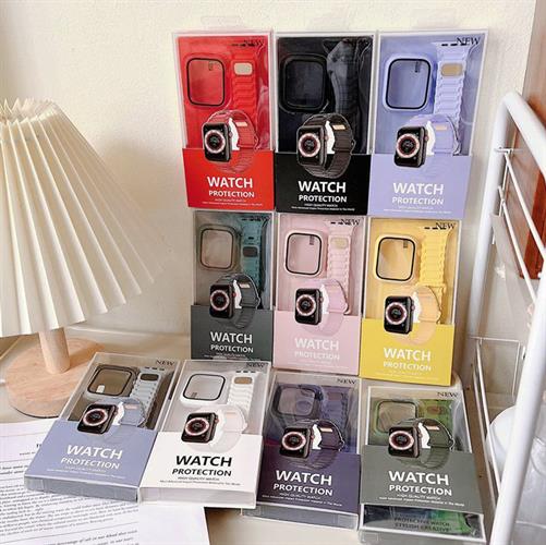 רצועת סיליקון משולבת מגן היקפי ל- Apple Watch 7/8/9 בקוטר 45mm