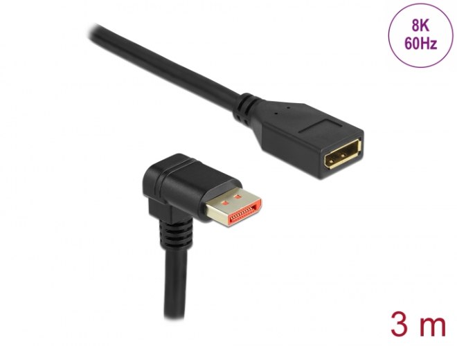 כבל מאריך Delock DisplayPort 1.4 HDR Cable 90° Downwards angled 8K 60 Hz 3 m