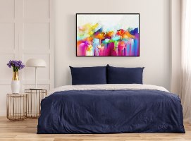 "Abstract Colorful Flowers" תמונת קנבס אבסטרקטית הדפס ציור של פרחים צבעוניים |ממוסגר ומוכן לתליה