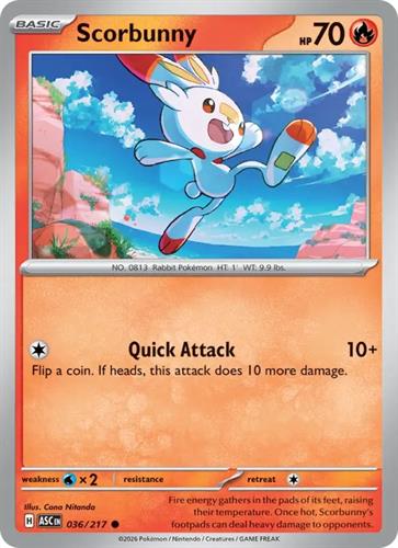 קלף בודד single פוקימון - scorbunny - Ascended Heroes - 036/217