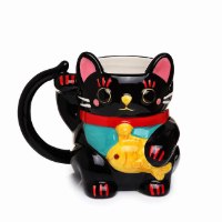 ספל חתול מזל Maneki Neko - שחור - מארז לא מושלם