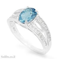טבעת מכסף משובצת אבן טופז כחולה  וזרקונים RG6144 | תכשיטי כסף 925 | טבעות כסף