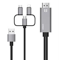 כבל HDMI לכל המכשירים - 3 ב-1 (אייפון, מיקרו וטייפ סי) - Plug and Play - חברת ONTEN