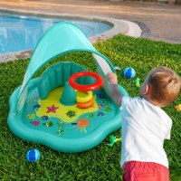 משטח פארק מים התפתחותי AquaPlay לתינוקות עם משענת תומכת וגגון צל UPF50+