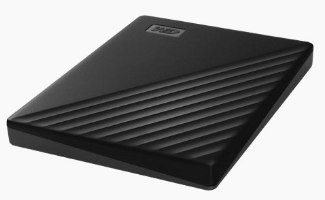כונן קשיח חיצוני Western Digital WDBYVG0010BBK My Passport 1TB – כונן שחור בודד עם טקסטורת פסים אלכסוניים ולוגו WD
